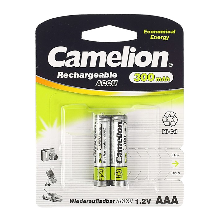 Аккумулятор Camelion, AAA, Ni-Cd, KR03-2BL (NC-AAA300BP2), 1.2В, 300mAh, блистер, 2 шт.