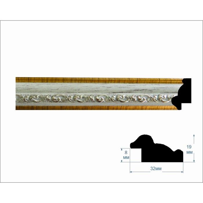 Багет пластиковый 352-5168 ширина 3,3 см, длина 2,9 м белый с золотом