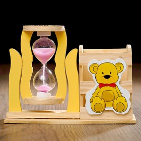 Часы песочные "Медвежонок" с карандашницей, 13.5х13.5х10 см, микс в Донецке