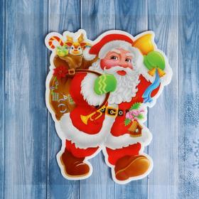 Наклейка на стекло "Дед Мороз с подарками и колокольчиком" 14,5х18 см