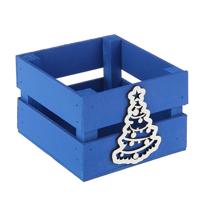 Ящик реечный Елочка (декор) 13х13х9 см, синий