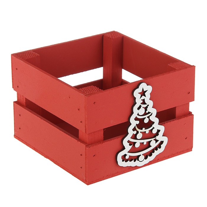 Ящик реечный Елочка  (декор) 13х13х9 см, красный