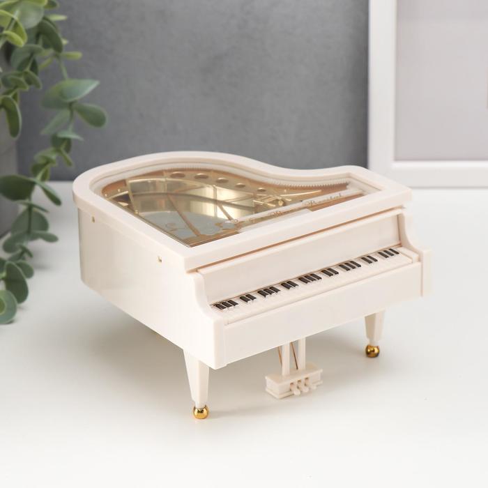 Шкатулка музыкальная механическая "Белый рояль с балериной" 12х13,5х8,5 см - фото 8107484