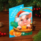Новогодняя гравюра на открытке "Свинка в корзинке" Новогодняя гравюра на открытке "Свинка в корзинке"