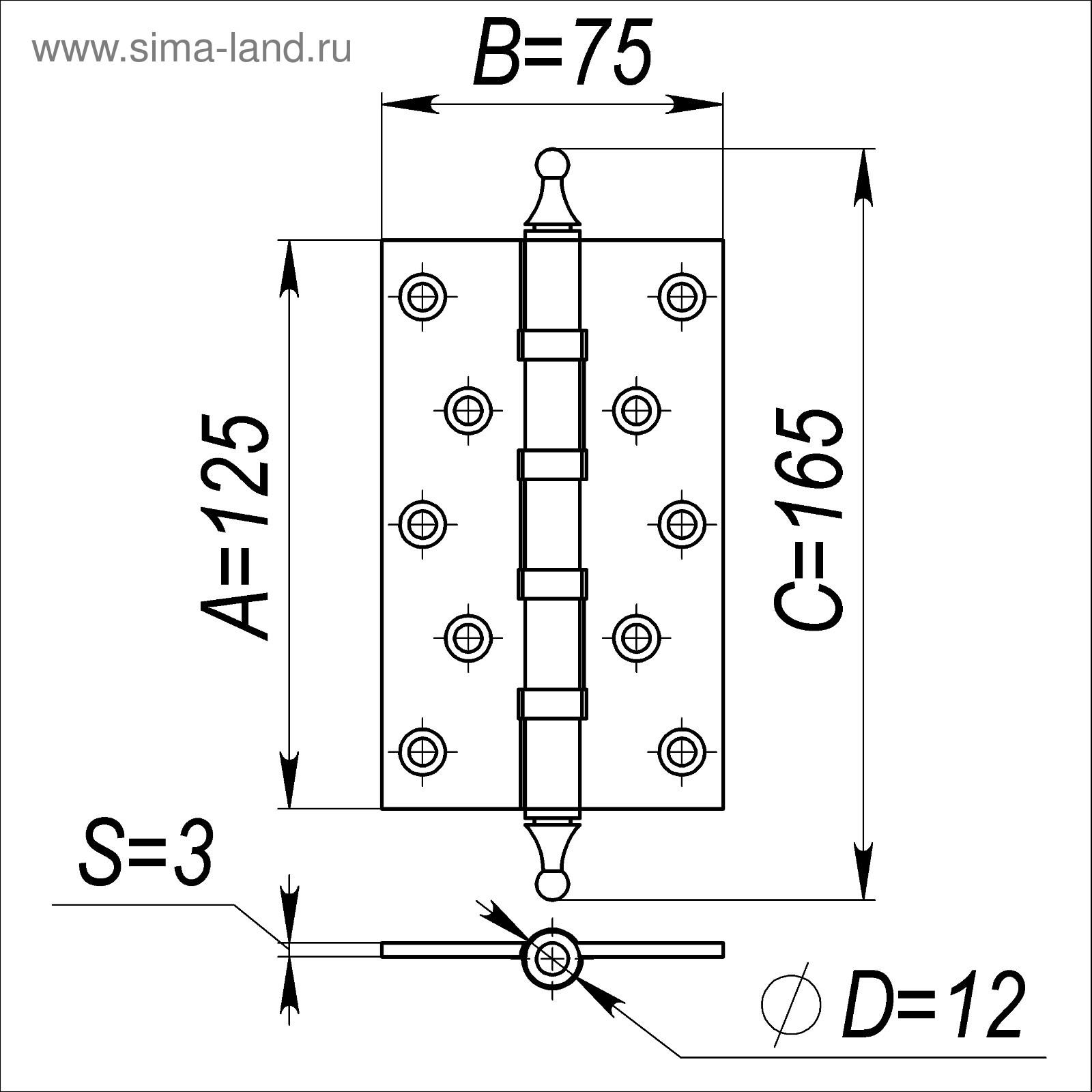 Петля дверная Рото PS 27 чертеж