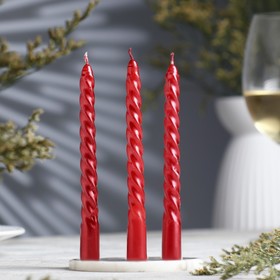 A set of the twisted candles 15cm, 3 PCs, ruby, blister