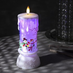 Светодиодная фигура «Свеча со снеговиком» 10 × 23 × 10 см, пластик, батарейки ААх3 (не в комплекте), свечение RGB