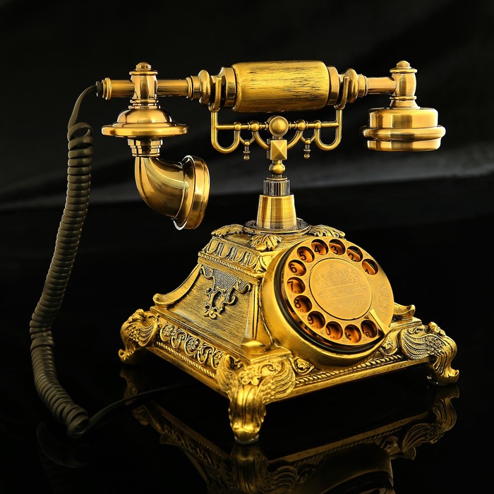 Ретро телефон, цвет потускневший бронзовый, полистоун, 20х26х24 см