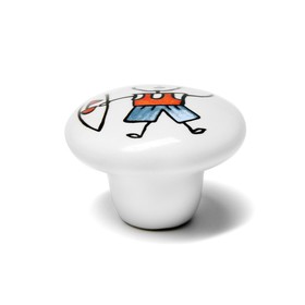 Ручка-кнопка Ceramics KID 045, керамическая, белая с принтом