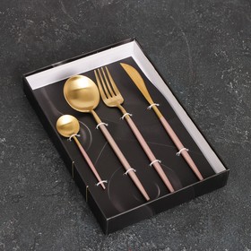 Набор столовых приборов, Magistro «Фолк», 4 предмета, цвет золото, розовая ручка - фото 10610072