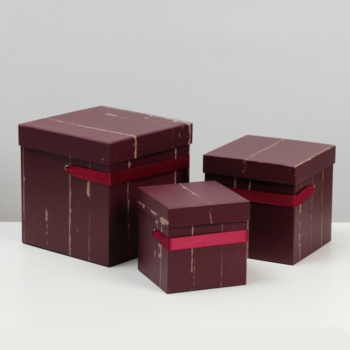 Набор коробок 3 в 1, бордовый, 20 х 20 х 20 -13 х 13 х 13 см