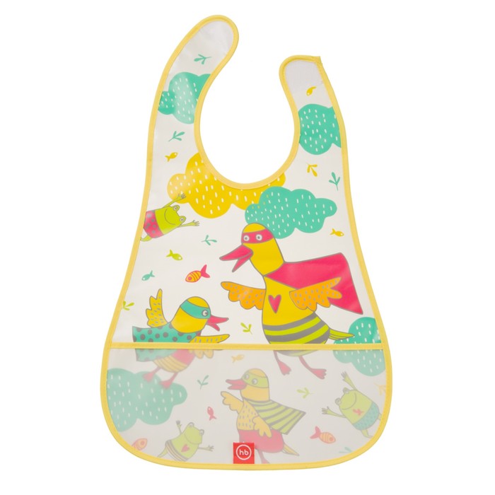 Нагрудник на липучке водонепроницаемый  с кармашком WATERPROOF BABY BIB, жёлтый