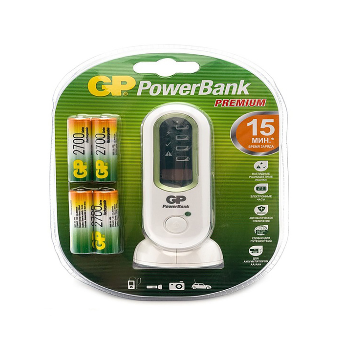 Зарядное устройство GP PowerBank PB80GS270SA AA NiMH 2700mAh+4 шт. аккумулятора
