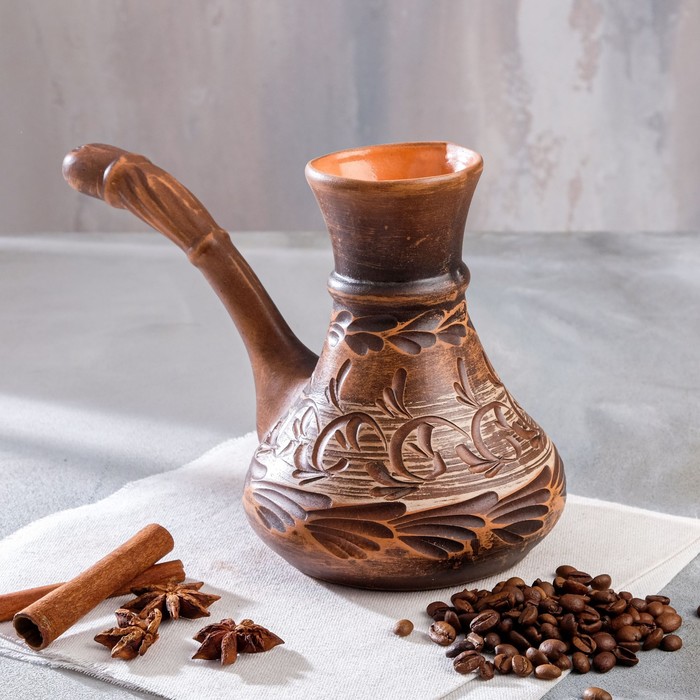 Турка для кофе "Узор", ангоб, красная глина, 0.65 л, ручная работа - фото 1371956