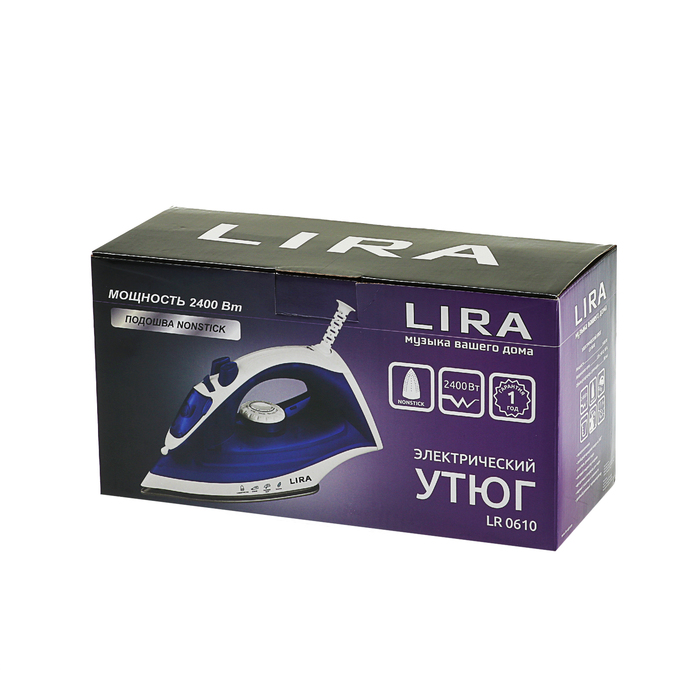 Утюг электрический LIRA LR 0610, 2400 Вт, покрытие подошвы non-stick, бело-синий 2730687 - фото 33015