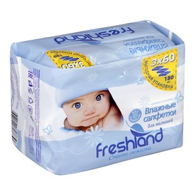 Влажные салфетки Freshland, для детей, «Джамбо», 3 упаковки по 60 шт.