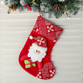 Носок для подарков "Подарочек" 18,5*26 см, дед мороз красный
