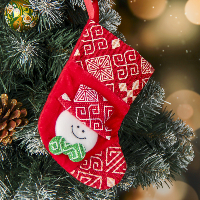Носок для подарков "Ночь перед Рождеством" 13*17,5 см, снеговик красный