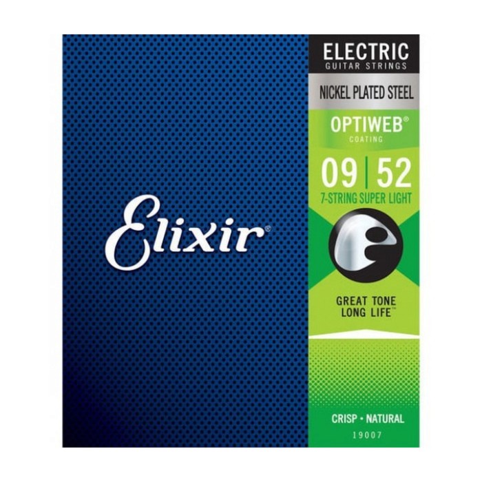 Струны для 7-струнной электрогитары Elixir 19007 Optiweb никел.сталь, Super Light 9-52