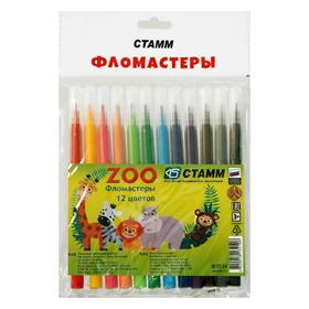 Фломастеры 12 цветов ZOO, вентилируемый колпачок, смываемые, длина линии письма 400 м, толщина 1 мм, европодвес