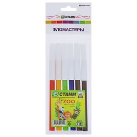 Фломастеры 6 цветов ZOO, вентилируемый колпачок, длинна линии письма 200м, толщина 1мм, европодвес