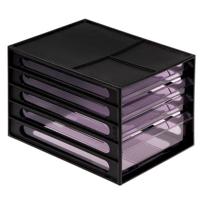 Файл-кабинет 4-секционный СТАММ, черный корпус, тонированные серые лотки