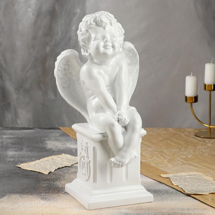 Статуэтка "Ангел на тумбе", белая, 45 см