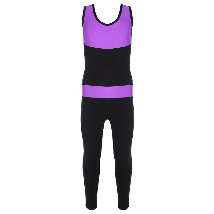 Комбинезон гимнастический со вставками (GD2002), цвет чёрный-фиолет, размер 40