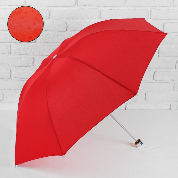 Зонт механический &quot;Цветочки&quot;, R=50см, с проявляющимся рисунком, цвет красный