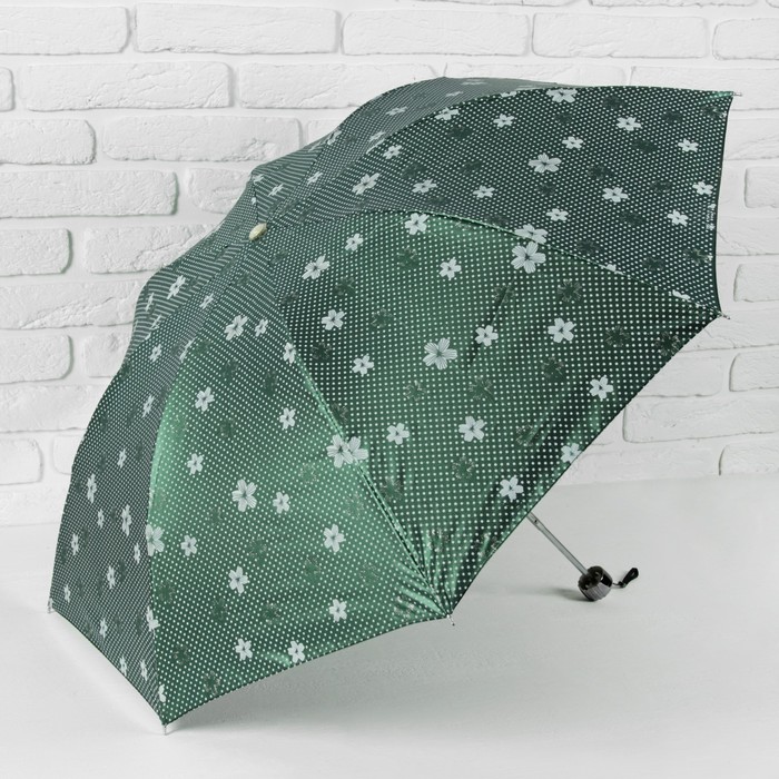 Зонт механический &quot;Цветочки с горошком&quot;, R=55см, цвет зелёный