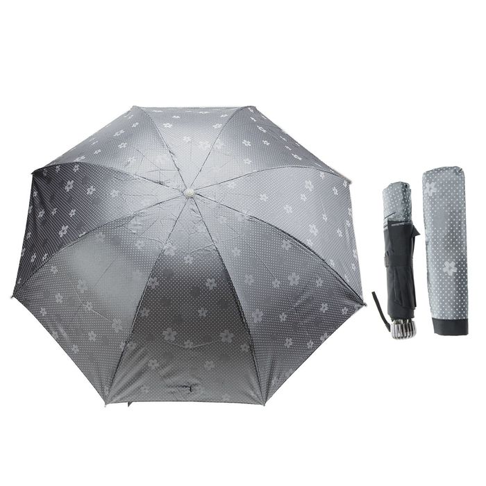 Зонт механический &quot;Цветочки с горошком&quot;, R=55см, цвет серый