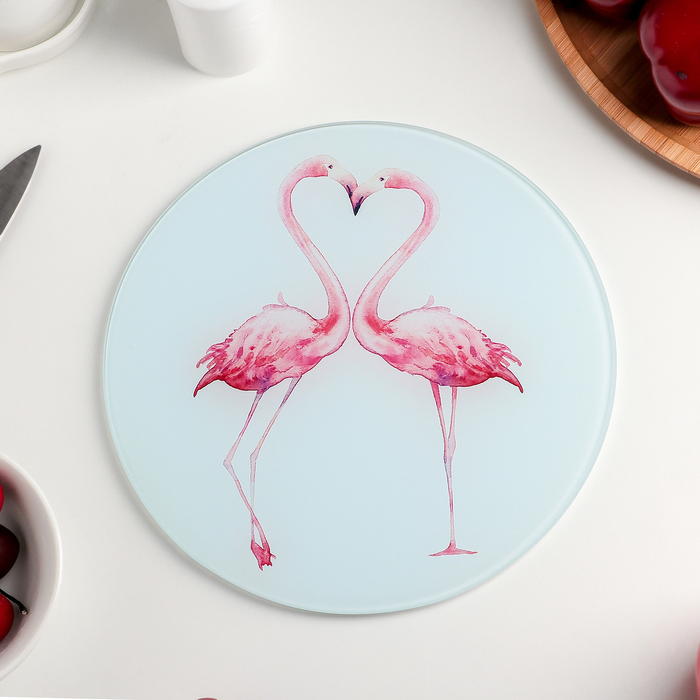 Доска разделочная Доляна «Влюблённые фламинго», d=20 см - фото 913220
