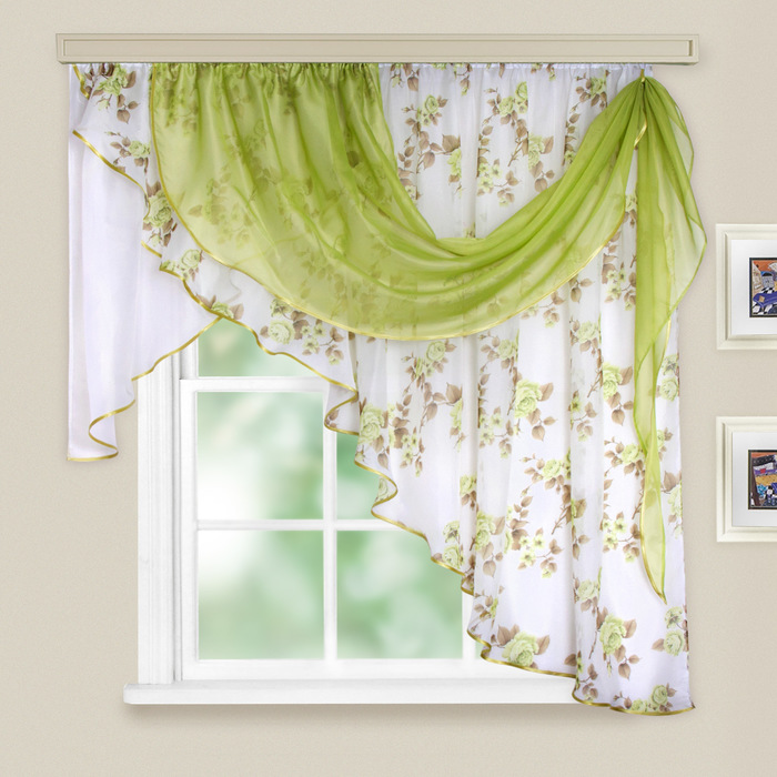 Комплект штор для кухни «Иллюзия», 300х150 см, цвет зелёный, принт микс