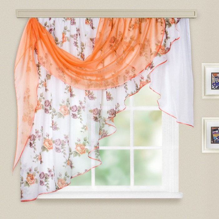 Комплект штор для кухни «Иллюзия», 300х150 см, цвет персиковый, принт микс
