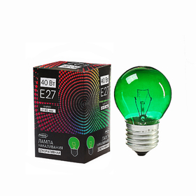 Лампа накаливания Luazon Lighthing E27, 40W, декоративная, зеленая, 220 В