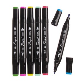 Набор маркеров Superior, профессиональные, двусторонние, чёрный корпус, 6 штук, 6 цветов, стандарт, MS-818