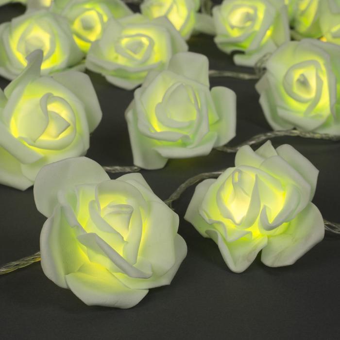 Гирлянда "Нить" 5 м с насадками "Розы зелёные", IP20, прозрачная нить, 20 LED, свечение тёплое белое, фиксинг, 220 В