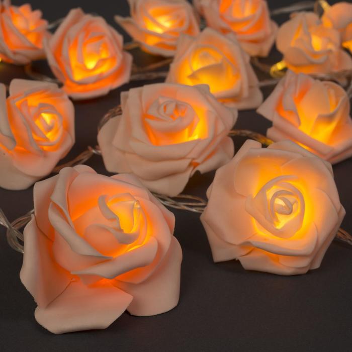 Гирлянда "Нить" 5 м с насадками "Розы оранжевые", IP20, прозрачная нить, 20 LED, свечение тёплое белое, фиксинг, 220 В