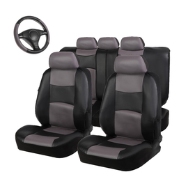 Авточехлы TORSO Premium универсальные, 9 предметов, кож.зам, чёрно-серый 2998020