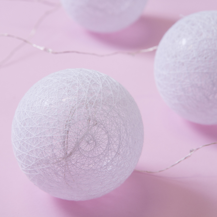 Алюминиевый шар на нити. Гирлянда нитяные шарики. Гирлянда из ниточных шаров. Белые плетеные шарики гирлянда. Гирлянда шары нитевые розовые.