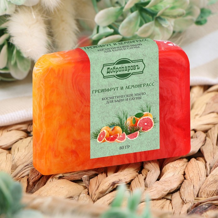 Косметическое мыло для бани и сауны "Грейпфрут и Лемонграсс", "Добропаровъ", 100 гр.