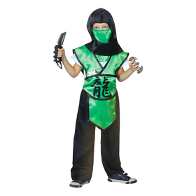 Карнавальный костюм "Ниндзя. Иероглиф — дракон", шлем, защита, пояс, штаны, оружие, р-р 34, рост 140 см, цвет зелёный в Донецке