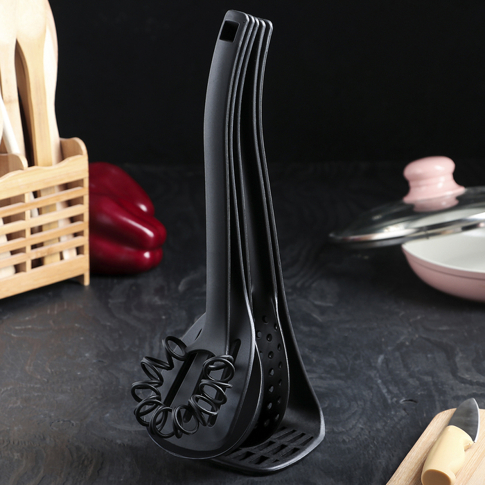 Набор кухонных принадлежностей Доляна «ассорти», 33 см, цвет чёрный