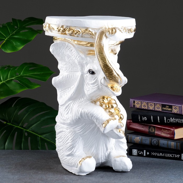 Фигура - подставка "Слон сидя" белое золото, 34х26х44см