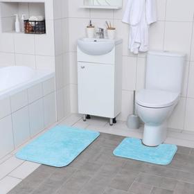 Набор ковриков для ванны и туалета Доляна «Галька, ракушки», 2 шт: 40×50, 50×80 см, цвет бирюзовый
