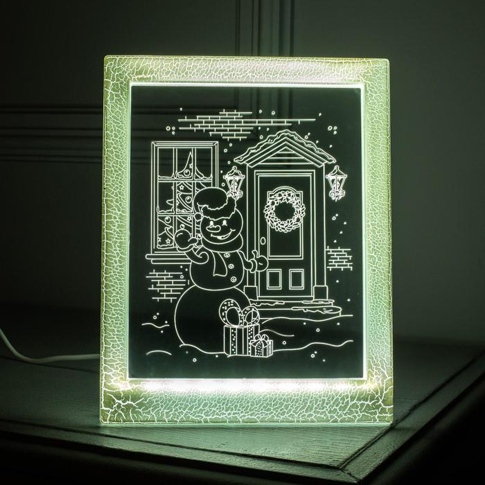 Рамка светящаяся, &quot;Снеговик&quot; 13,5 х 17 см, USB, 5V, 10 LED, БЕЛЫЙ