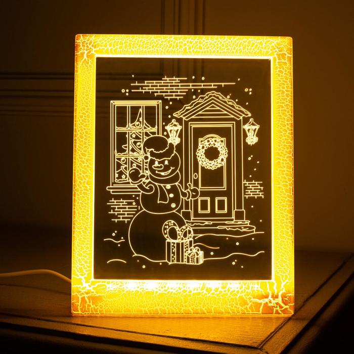 Рамка светящаяся, &quot;Снеговик&quot; 13,5 х 17 см, USB, 5V, 10 LED, ТЕПЛО-БЕЛЫЙ