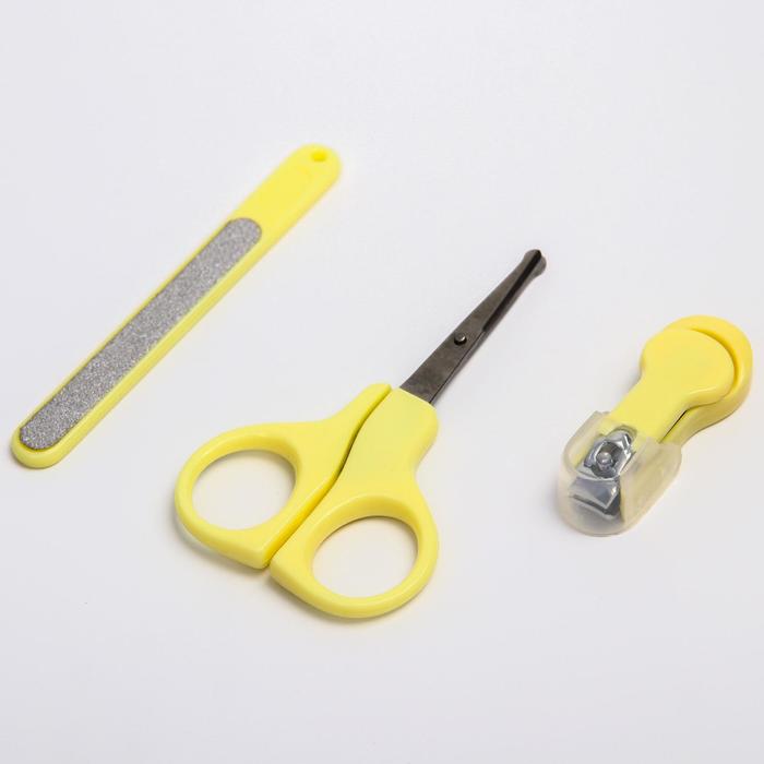 Детский маникюрный набор, 3 предмета: ножницы, пилка, книпсер, от 0 мес., цвет жёлтый