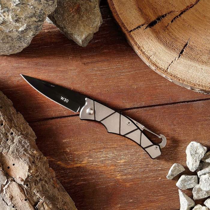 Нож складной "Геометрия" лезвие черное 6,4см, рукоять под металл, карабин, 15см