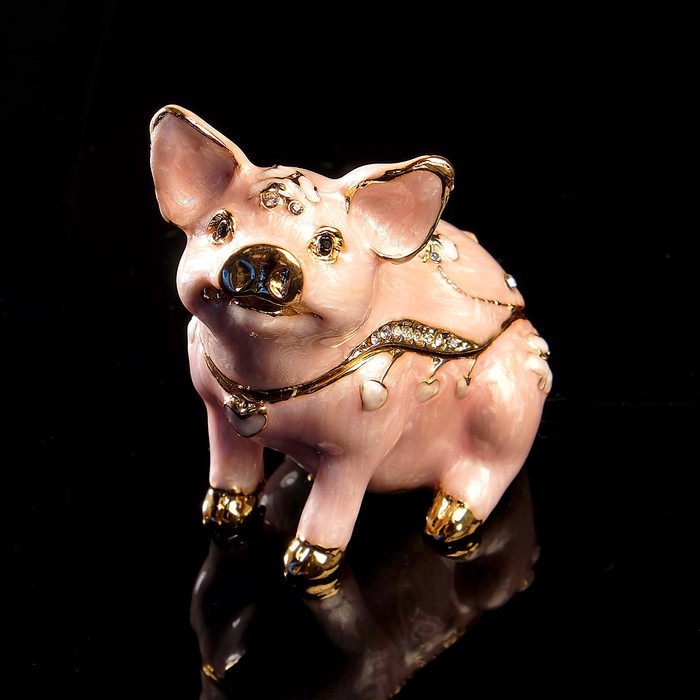 Шкатулка «Свинья», 4,3×6,5×6,2 см, с кристаллами Сваровски